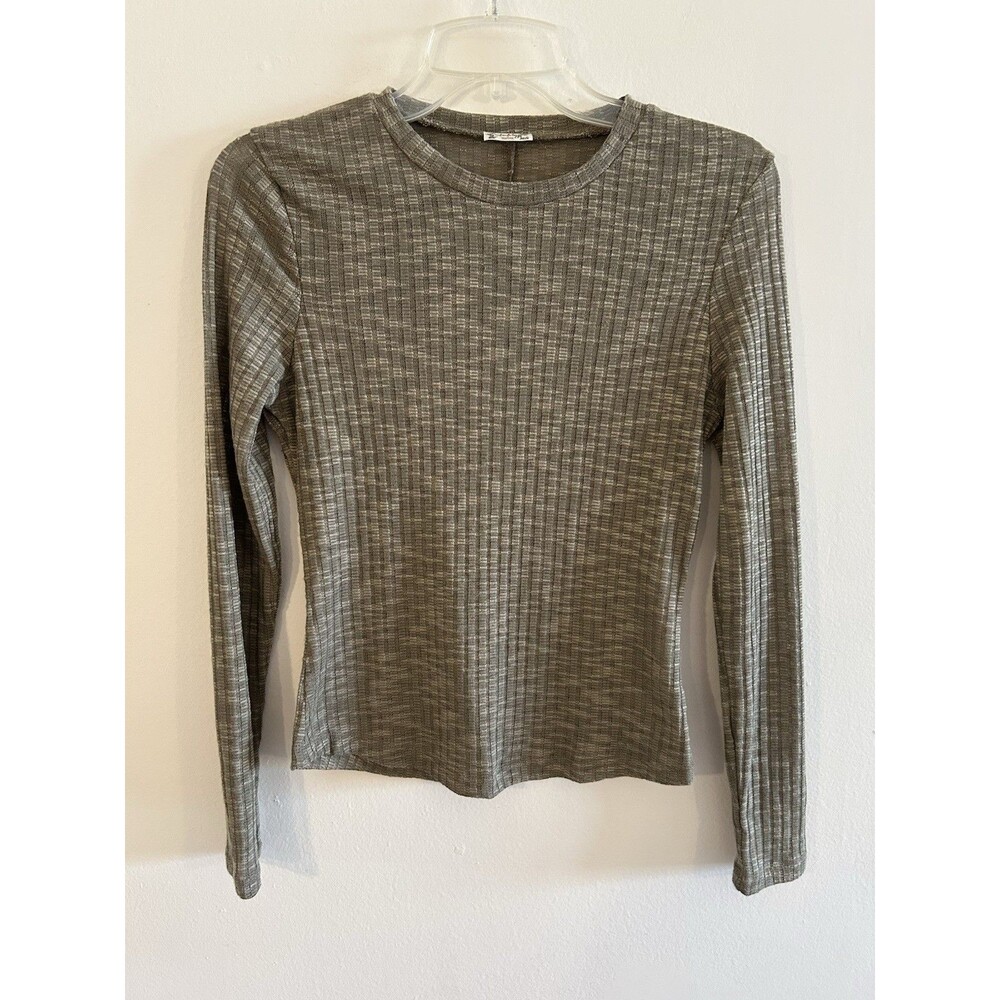 Free People Aura Layering Deep Olive Green Ribbed Knit Top - Size S